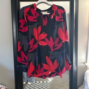 LOFT Red and Black Blouse